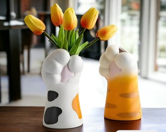 Handmade Cute Cat Paw Vase | Cute Pet Home Decor | Indoor Plant Pot | Cat Lover House Warming Gift | Fresh & Dried Flower Vase