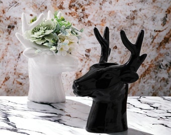 Handmade Ceramic Deer Head Vase | Elegant Boho Animal Decor | Modern Deer Animal Home Ornament | Creative Bohemian Housewarming Gift