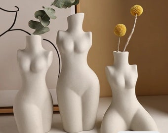 Set Of 3 Ceramic Body Vases Female | Modern Minimalist Woman Vase | Ceramic Vases | UniqueFemale Body Home Decor | Artistic Gift For Her