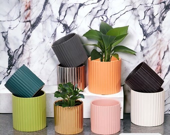 Indoor Fluted Planter | Decorative Ribbed Plant Pot | Home Indoor Succulent Planter | Ceramic Planter | Housewarming Gift