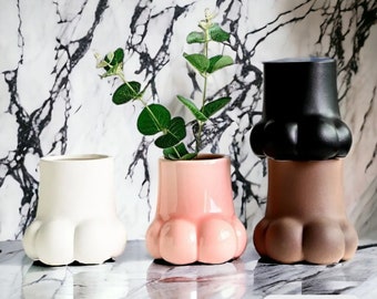 Leuke handgemaakte kattenpootvaas | Keramiek huisdier woondecoratie | Minimalistische kamerplantpot | Kat minnaar huis opwarming van de aarde cadeau | Verse en gedroogde bloemen