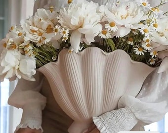 Vase d'été fait main en céramique coquillage | Décoration d'intérieur de plage unique | Pot de fleurs bohème coquillage | Décoration d'été créative | Cadeau de pendaison de crémaillère de plage