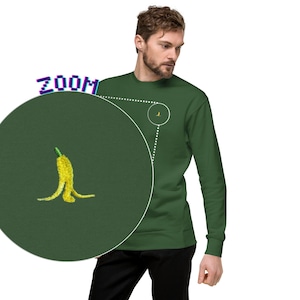 Pixel Banana Peel Embroidered Sweatshirt | Mario Kart Racer Inspired Unisex Sweatshirt | 8 Bit Apparel | Retro Gamer Gift