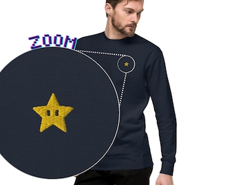 Pixel Invincible Embroidered Sweatshirt | Power-Up Star Sweatshirt | Super Mario Inspired Sweatshirt | 8 Bit Apparel | Gift for Gamer