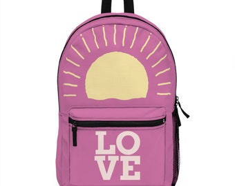 Pink Love Backpack, Backbag for School, Travel Backpack, Pink School Bag, Cute Pink Backpack, Pink Travel Bag, Fashionable School Backpack