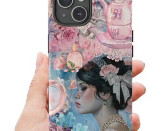 Coquette Phone Case, BLUE & PINK, Collage Phone Case, Scrapbook Phone Case, iPhone 15 Pro Max, 12, 13, 14, 14 Pro, 14 Plus, 14 Pro Max, 13