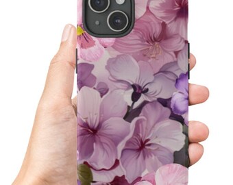 Purple Lilac Flowers Tough Phone Case, Floral Phone Cover, Luxury Flower Phone Case, Impact Resistant / iPhone 15, 14, 13, 12, 11, Samsung