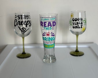 Drinking glasses & wine glasses. If you can read this bring me a drink