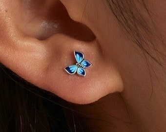 Lindos pendientes de mariposa azul, mariposas de plata de ley 925, lindos pendientes de verano, regalo de animales único para ella, tachuelas de verano perfectas