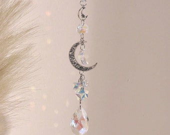 Modern Moon Shaped Artificial Crystal Decoration, Hanging Ornament for Summer Indoor Decor