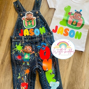 African American Inspired Kids Birthday Outfit - Custom Denim Birthday Set - Birthday Outfit - Shirt and Overall Set