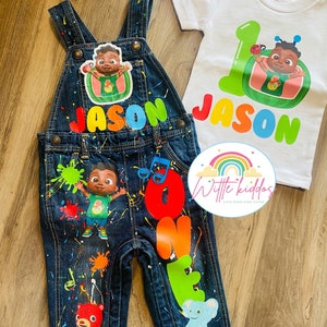 African American Inspired Kids Birthday Outfit - Custom Denim Birthday Set - Birthday Outfit - Shirt and Overall Set