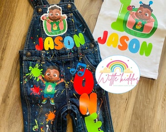 African American Inspired Kids Birthday Outfit - Custom Denim Birthday Set - Birthday Outfit - Shirt and Overall Set