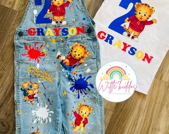 Tiger Inspired Custom Personalized Character Denim Overalls Birthday Outfit - Shirt and Overall Set - Birthday Outfit