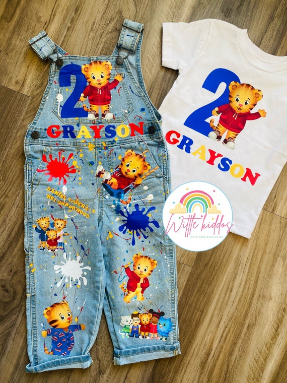 Tiger Inspired Custom Personalized Character Denim Overalls Birthday Outfit Shirt and Overall Set Birthday Outfit Etsy