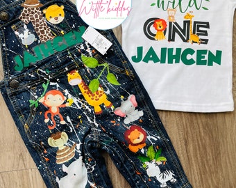 Wild One Custom Birthday Outfit, Custom Overalls, Personalized Kid Outfit, Jungle Theme