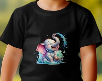 Adorable t-shirt bébé éléphant, jolie chemise en jersey fin bébé éléphant, haut à motif graphique animal dessin animé pour bébés, unisexe