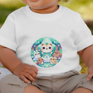 T-shirt en jersey fin pour bébé avec animaux de dessin animé mignon, t-shirt bébé coloré, t-shirt graphique adorable pour tout-petits image 1