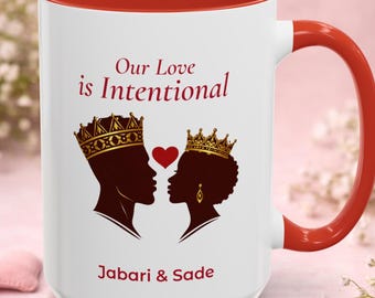 Personalized Couple Mug | Afrocentric Black Love Coffee Cup | Custom Names Anniversary Gift