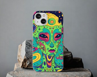 Coque de portable flexible colorée d'art extraterrestre, création de créature de l'espace vibrante, illustration extraterrestre unique