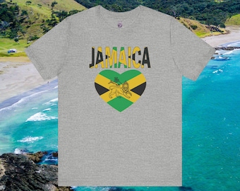 Jamaican Pride T-shirt, Rasta Lion of Judah Design Tee, Jamaicaanse vlag hart grafische print shirt, uniseks Jamaica Souvenir Top