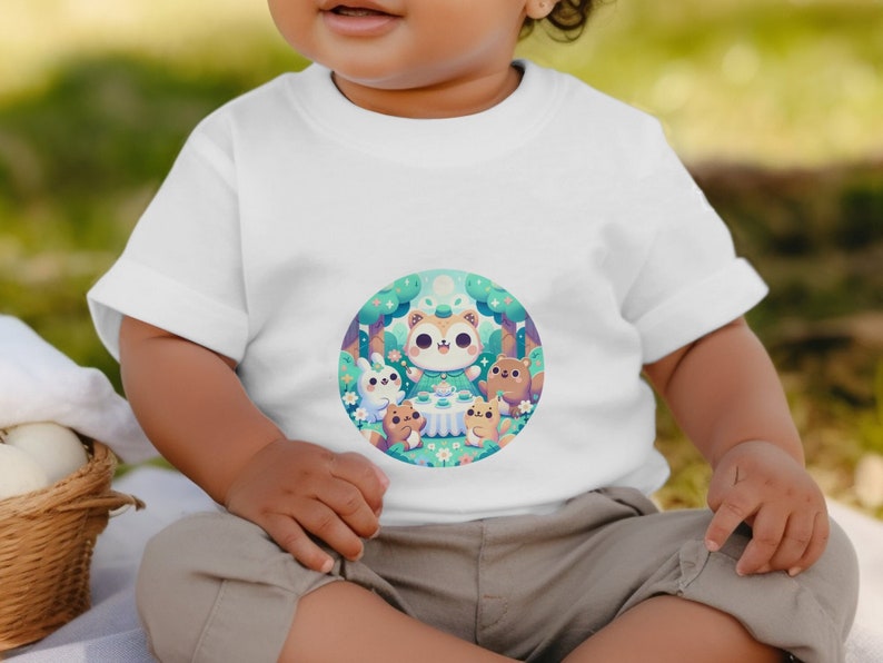 T-shirt en jersey fin pour bébé avec animaux de dessin animé mignon, t-shirt bébé coloré, t-shirt graphique adorable pour tout-petits image 1