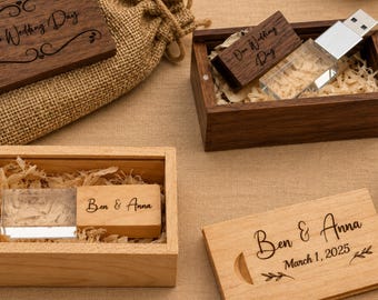 Personalized Wooden USB Drive & Box: Engraved Wedding Keepsake