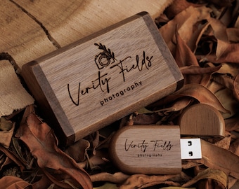 USB personalizzata con scatola per coppie Accessori personalizzati per fotografia di matrimonio Chiavetta USB con incisione, regalo per il memoriale di papà e mamma