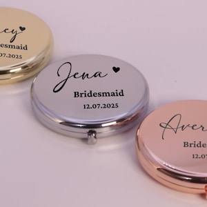 Personalized Birth Month Flower Compact Mirror Custom Stainless Steel Pocket Mirror, Bridesmaids Favor Bridal Shower Guests Christmas Gift
