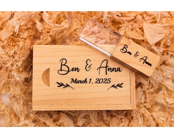 Personalized Wooden USB Drive & Box: Engraved Wedding Anniversary