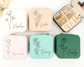 Set of 5 Engraved Jewelry Case Custom Personalized Jewelry Boxes Gift forBridesmaid Proposal Gift for Niece Gift for Mother Mom Girlfriend