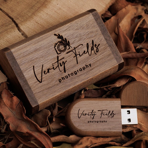 USB with Box, Engraved Wooden USB Gift for Couples, Wedding Anniversary Gift for Husband Photographers Accessories, Flash Drive Memory Stick