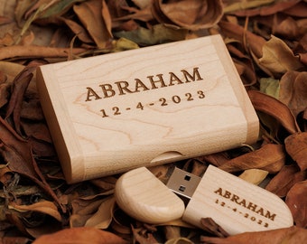 Benutzerdefinierter USB-Stick, Muttertagsgeschenk, personalisierter USB-Stick mit Box, gravierte Hochzeitserinnerungen, Andenken, 4 32 64 128 GB Stick, Geschenk für Ihn