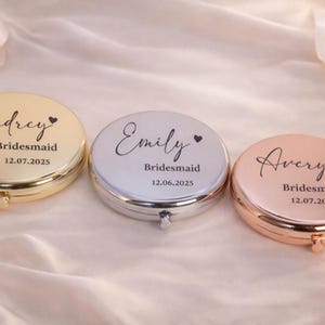 Personalized Birth Flower Compact Mirror, Custom Bridesmaid Gift