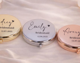 Espejo compacto personalizado con flor de nacimiento, regalo personalizado para dama de honor