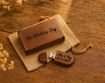 Personalized Wooden USB Flash Drive with Box: Wedding Favor