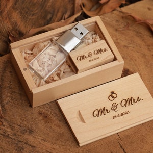 Wooden Memory Box, Personalized Wedding USB, Wedding Anniversary Gift for Husband Photographers 64GB 128GB 32GB USB Flash Drive Memory Stick