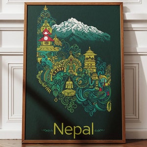 Nepal Poster Print, Nepal wall art, Country Print, Country Art, Nepal Art, Kathmandu Art
