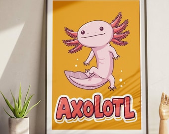 Impresión de pared de axolotl de arte pop, lindo póster de axolotl, impresión de pared de axolotl, arte pop
