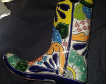 10" Planter unique Talavera Hand Painted Boot - Planter