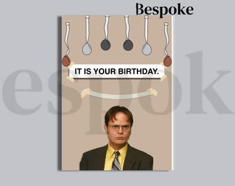 Tarjeta de cumpleaños de The Office "Es tu cumpleaños". Tarjeta de felicitación minimalista / Dwight Schrute (Descarga digital) / PNG imprimible + color
