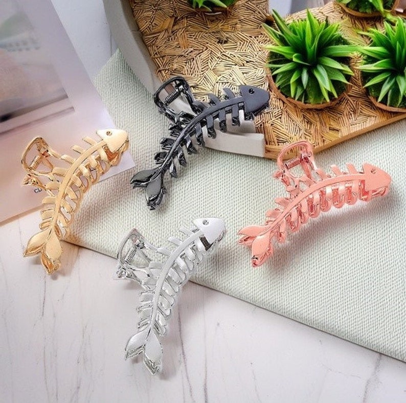 Large Metal Hair Claw Clips Fish Bone Hair Clips Gifts For Her Birthday Gift image 1