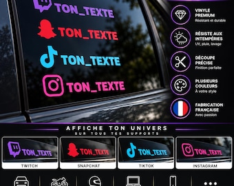 Sticker pseudo personnalisé réseaux sociaux – Instagram TikTok Twitch Snapchat – Autocollant vinyle voiture moto casque