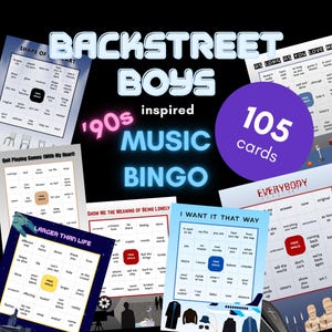 90s Music Bingo Printable – Backstreet Boys Lyrics Bingo | Throwback Party Game for Adults, Girls Night, Birthday & Office Party image 1