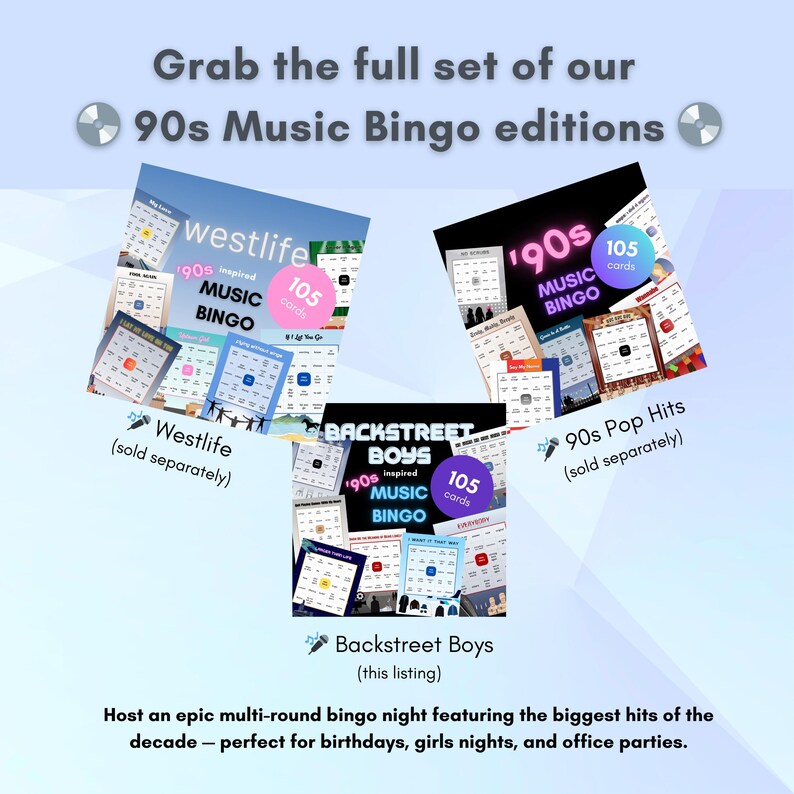 90s Music Bingo Printable – Backstreet Boys Lyrics Bingo | Throwback Party Game for Adults, Girls Night, Birthday & Office Party image 7