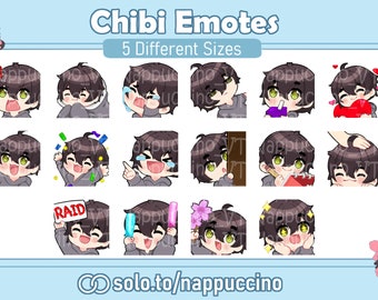 Cute Chibi Boy Twitch Kick Discord  Emote Pack | Gaming | Streaming | Streamer | Brown Hair | Hazel Eyes