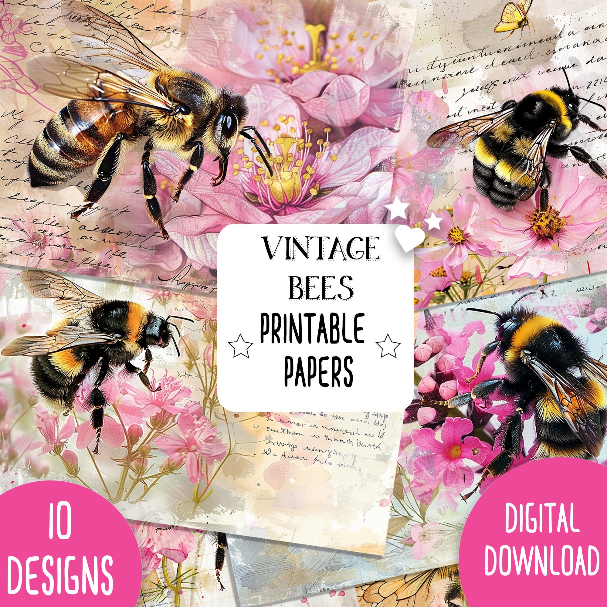 Vintage Bees Junk Journal Digital Paper Pack, Instant Download Vintage ...