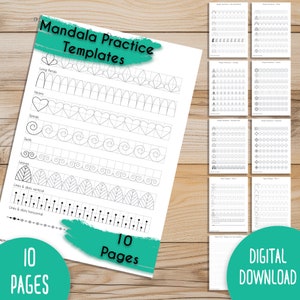 10 modelli di pratica Mandala Scarabocchi Zen, modelli formato carta A4 e Us PDF JPEG PNG modelli di disegno stampabili con download istantaneo