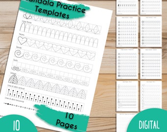 10 Mandala practice templates Zen doodles, A4 & Us paper size templates PDF JPEG PNG instant download printable drawing templates