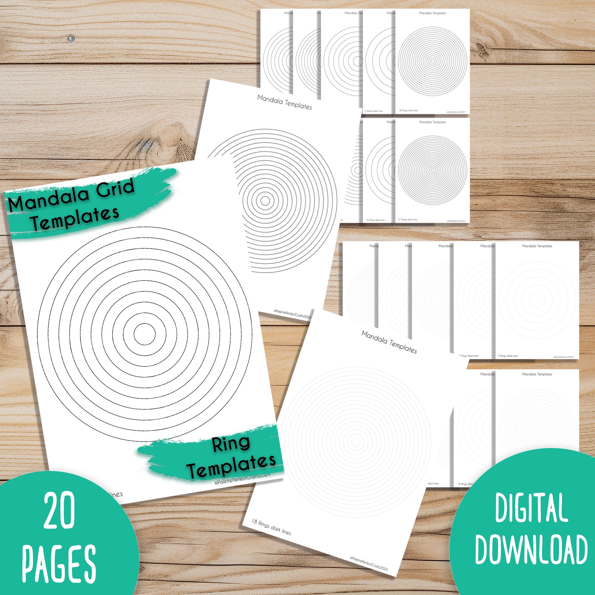 20 Mandala Grid Templates Ring Mandalas, Dark and Feint Line Templates ...